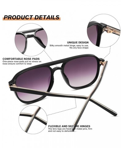 Aviator Sunglasses for Womens Mens - 70s Large Square Double Bridge Retro Sun Glasses Black/Gradient Gray $12.38 Aviator