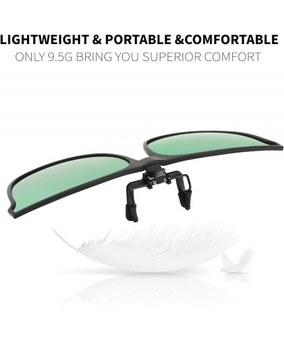 Men Women Polarized Square Clip on Sunglasses Anti-Glare Flip Up Driving Glasses TR90 Frame B2879 Yellow Green $9.66 Square