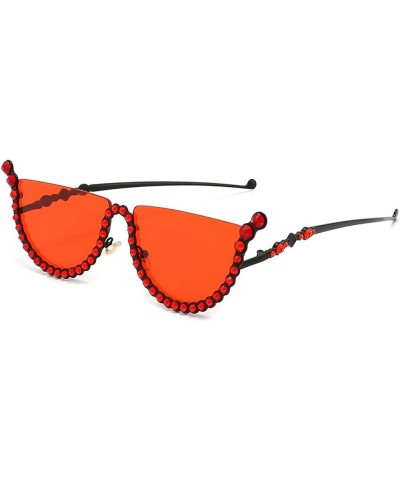 Rhinestones Sunglasses Trendy Cute candy color Y2k caye eye Sunglasses Round Party beach Sunglasses 2pcs-red&pink $9.91 Cat Eye