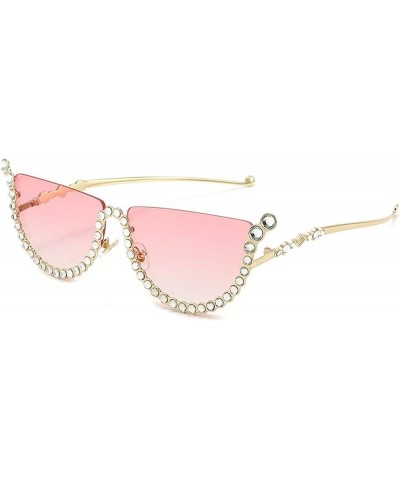 Rhinestones Sunglasses Trendy Cute candy color Y2k caye eye Sunglasses Round Party beach Sunglasses 2pcs-red&pink $9.91 Cat Eye