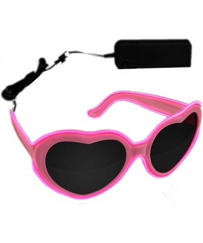 Stylish Heart-Shaped Glowing Pink EL Wire Sunglasses for Concerts $15.32 Heart