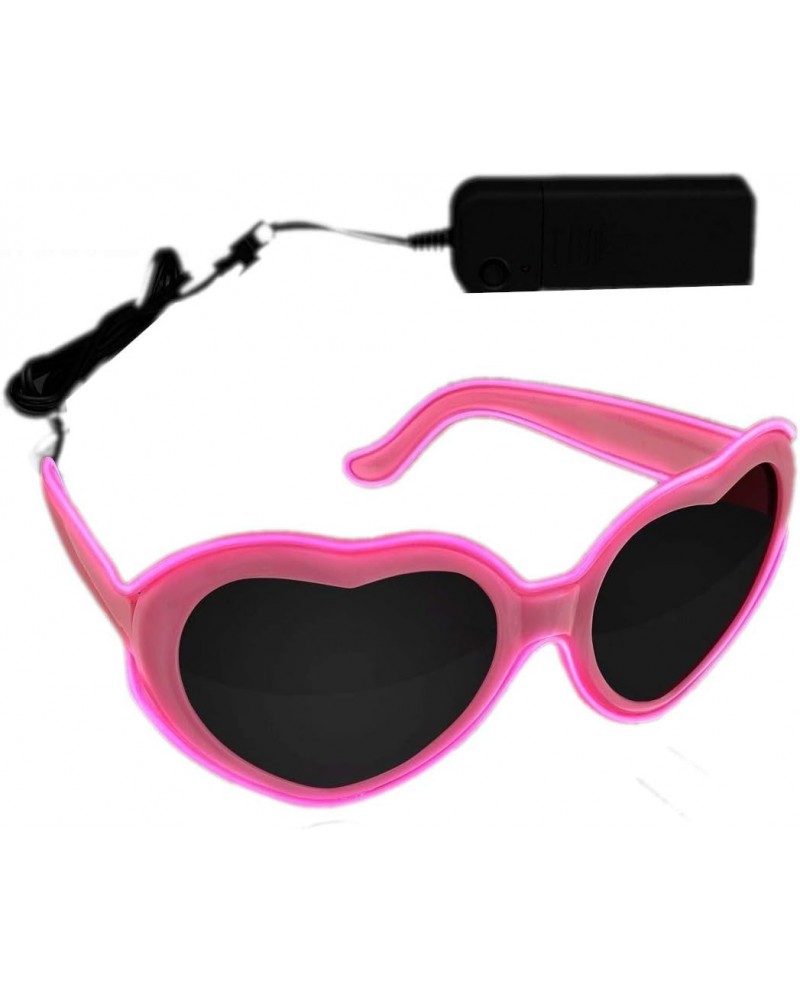 Stylish Heart-Shaped Glowing Pink EL Wire Sunglasses for Concerts $15.32 Heart