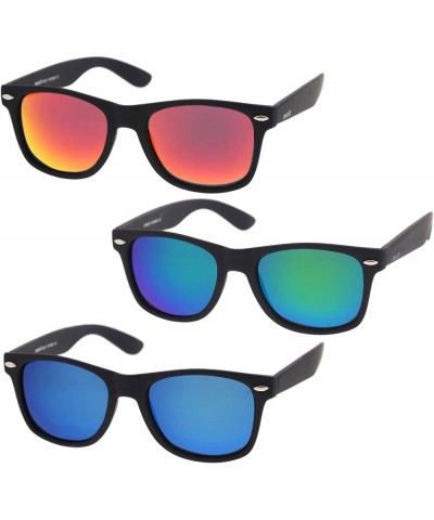 Classic Colored Mirror Lens Square Horn Rimmed Sunglasses for Men Women 3 Pack Polarized | Blue + Green + Red $10.61 Wayfarer