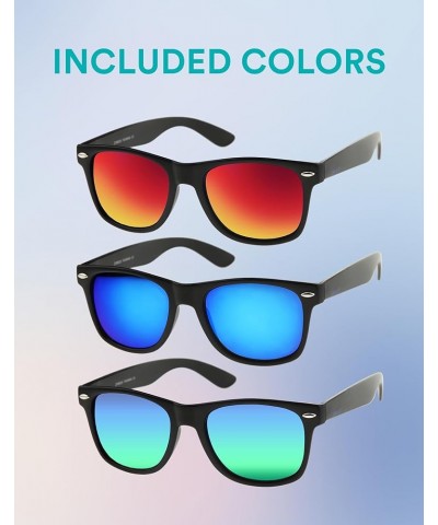 Classic Colored Mirror Lens Square Horn Rimmed Sunglasses for Men Women 3 Pack Polarized | Blue + Green + Red $10.61 Wayfarer