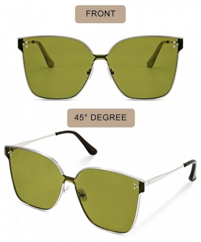 Retro Oversized Square Sunglasses for Women Men Metal Frame One Piece Flat Lens UV400 Sun Glasses ZSM0019 Silver Frame Green ...