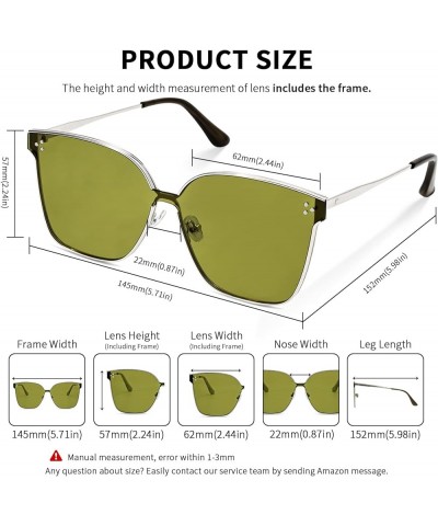 Retro Oversized Square Sunglasses for Women Men Metal Frame One Piece Flat Lens UV400 Sun Glasses ZSM0019 Silver Frame Green ...