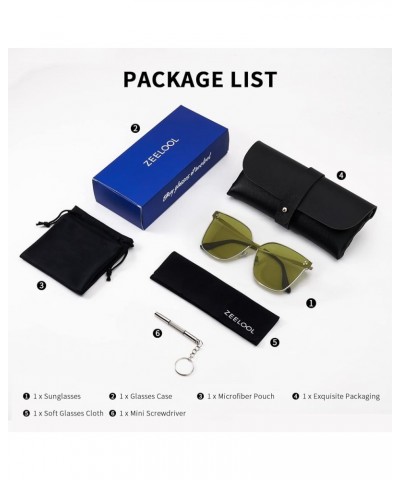 Retro Oversized Square Sunglasses for Women Men Metal Frame One Piece Flat Lens UV400 Sun Glasses ZSM0019 Silver Frame Green ...