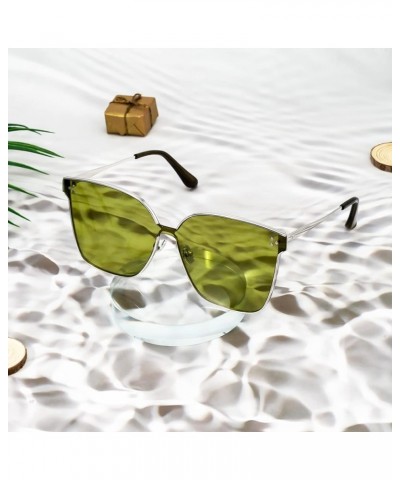 Retro Oversized Square Sunglasses for Women Men Metal Frame One Piece Flat Lens UV400 Sun Glasses ZSM0019 Silver Frame Green ...