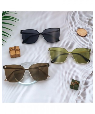 Retro Oversized Square Sunglasses for Women Men Metal Frame One Piece Flat Lens UV400 Sun Glasses ZSM0019 Silver Frame Green ...