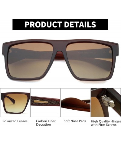 Retro Polarized Sunglasses Men Women Flat Top Square UV400 Glasses for Driving Fishing Hiking Golfing 1 Brown Frame / Polariz...