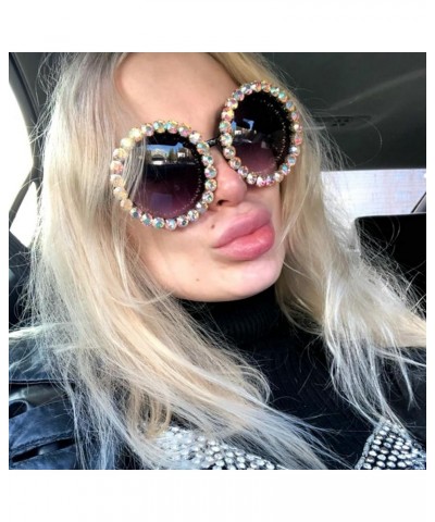 Vintage Diamond Crystal Round Sunglasses Women Men 2023 Fashion Oversized Rhinestones Sunglasses Black-ab Diamond $10.06 Over...