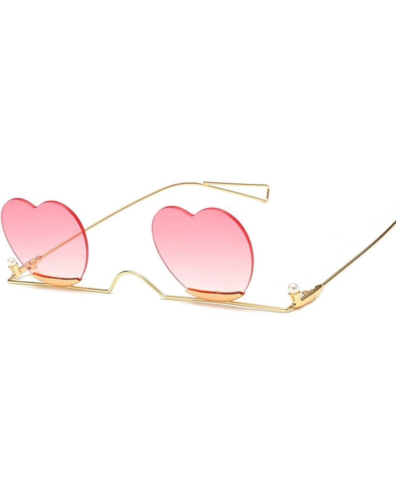 Fashion Small Rimless Sunglasses Women Vintage Heart Glasses Luxury Metal Pearl Frame Unique Eyewear 3 $22.85 Rectangular