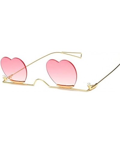 Fashion Small Rimless Sunglasses Women Vintage Heart Glasses Luxury Metal Pearl Frame Unique Eyewear 3 $22.85 Rectangular