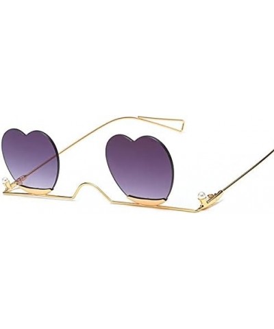 Fashion Small Rimless Sunglasses Women Vintage Heart Glasses Luxury Metal Pearl Frame Unique Eyewear 3 $22.85 Rectangular