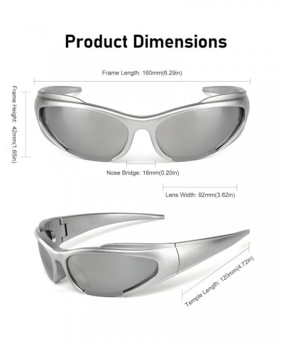 Y2K Sunglasses Wrap Around Futuristic Sunglasses Trendy for Men Women Shield Mask Visor Glasses Oval Large - Silver Mirrored ...