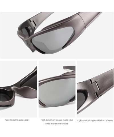 Y2K Sunglasses Wrap Around Futuristic Sunglasses Trendy for Men Women Shield Mask Visor Glasses Oval Large - Silver Mirrored ...