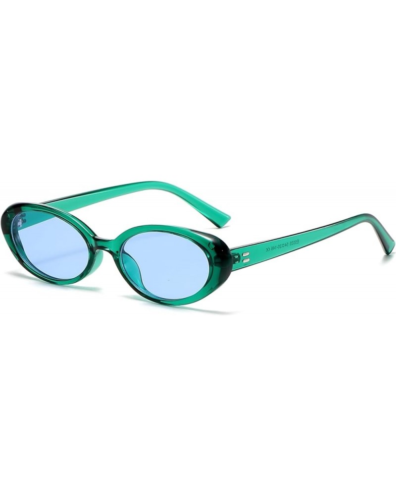 Retro Oval Sunglasses for Women Men Fashion Small Oval Frame Sun Glasses 90s Vintage Style Shades A8 Green/Blue $8.84 Oval