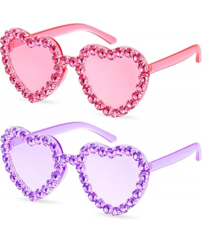 2 Pairs Rhinestone Heart Sunglasses Heart Shape Rimless Sunglasses for Women Transparent Heart Glasses Pink, Purple $8.99 Avi...