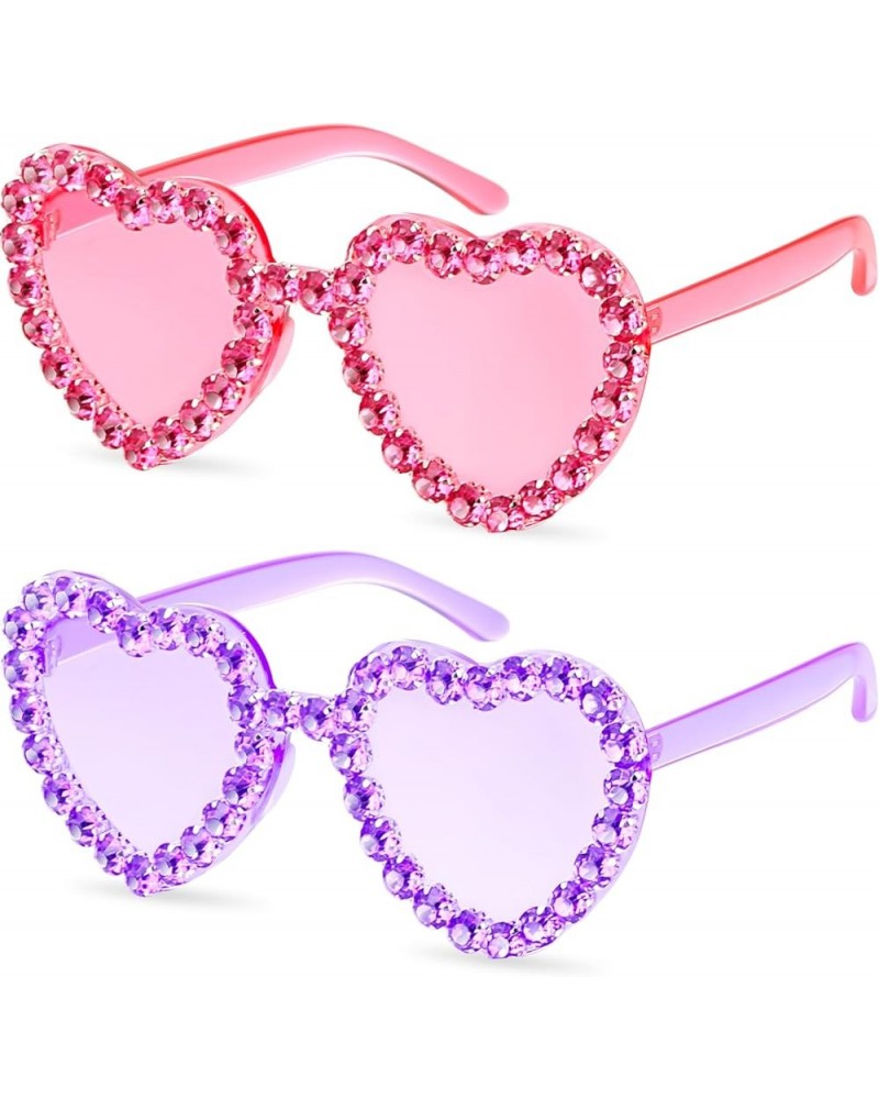 2 Pairs Rhinestone Heart Sunglasses Heart Shape Rimless Sunglasses for Women Transparent Heart Glasses Pink, Purple $8.99 Avi...