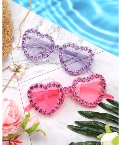 2 Pairs Rhinestone Heart Sunglasses Heart Shape Rimless Sunglasses for Women Transparent Heart Glasses Pink, Purple $8.99 Avi...