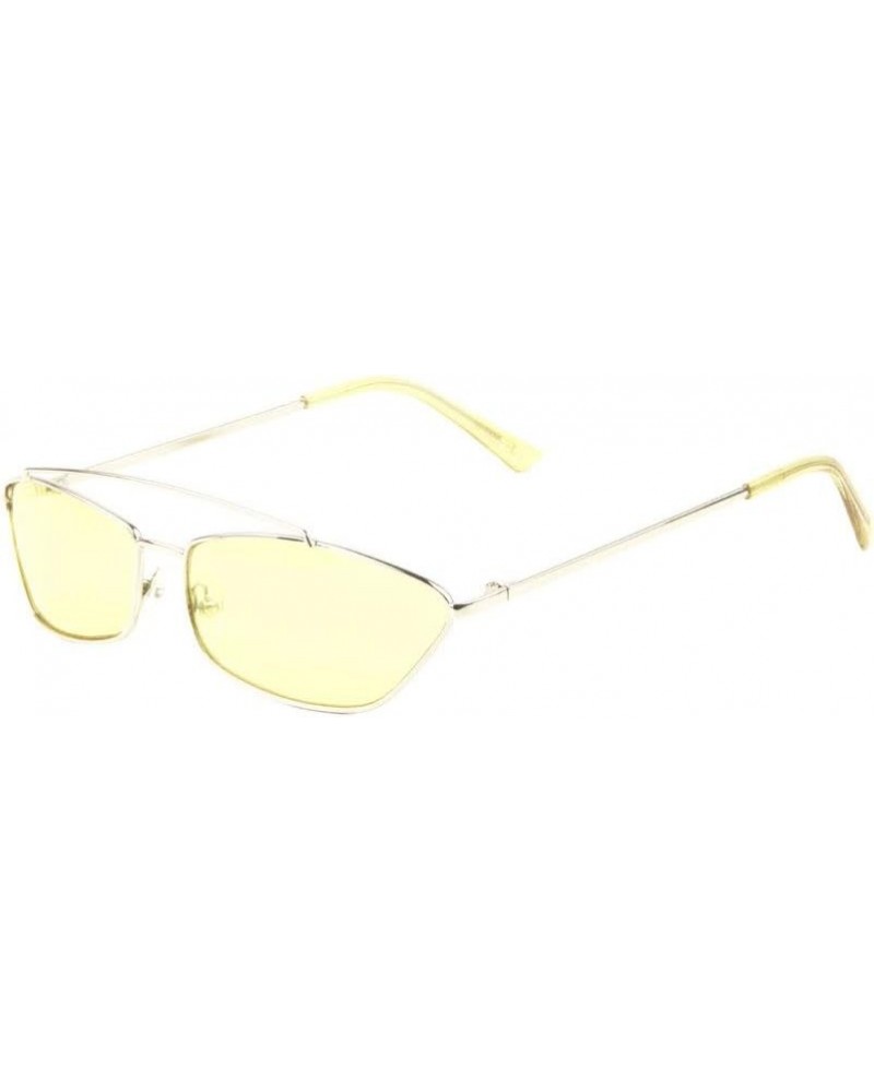 Thin Metal Frame Mid Lens Top Bar Geometric Cat Eye Sunglasses Yellow $10.75 Aviator