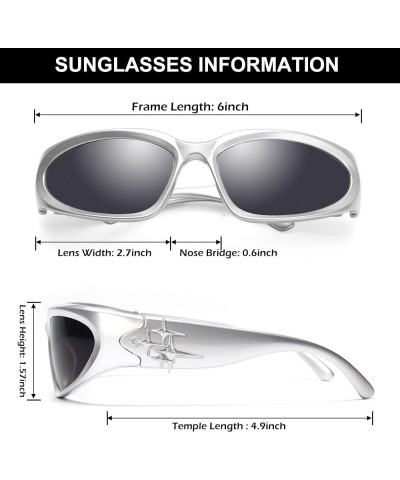 Wrap Around Fashion Sunglasses for Men Women Trendy Swift Oval Dark Futuristic Sunglasses Shades Glasses Eyeglasses Silver Fr...