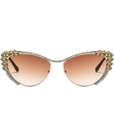 Sparkling Rhinestone Cat Eye Sunglasses Women Men Metal Frame Vintage Crystal Sun Glasses Shades UV400 Brown $9.51 Designer