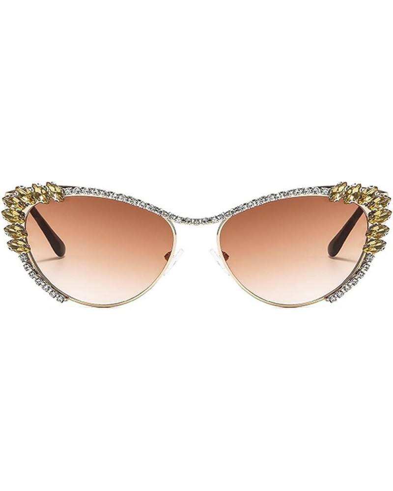 Sparkling Rhinestone Cat Eye Sunglasses Women Men Metal Frame Vintage Crystal Sun Glasses Shades UV400 Brown $9.51 Designer