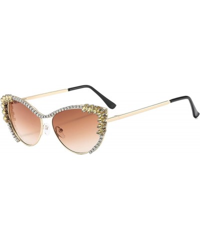 Sparkling Rhinestone Cat Eye Sunglasses Women Men Metal Frame Vintage Crystal Sun Glasses Shades UV400 Brown $9.51 Designer