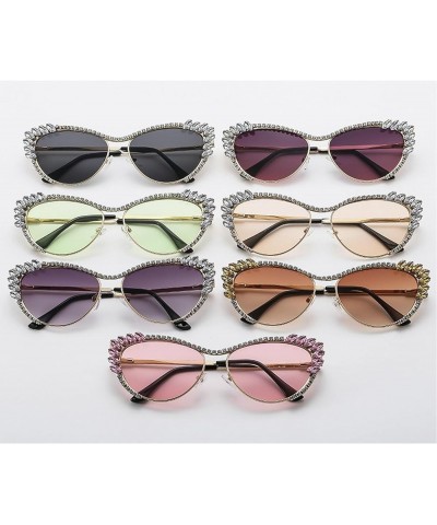 Sparkling Rhinestone Cat Eye Sunglasses Women Men Metal Frame Vintage Crystal Sun Glasses Shades UV400 Brown $9.51 Designer