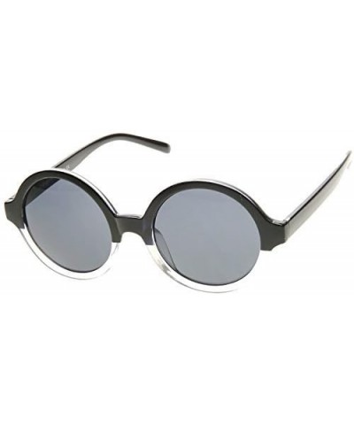 Classic Retro Fashion Round Circle Horned Rim Sunglasses Black-clear $9.43 Round