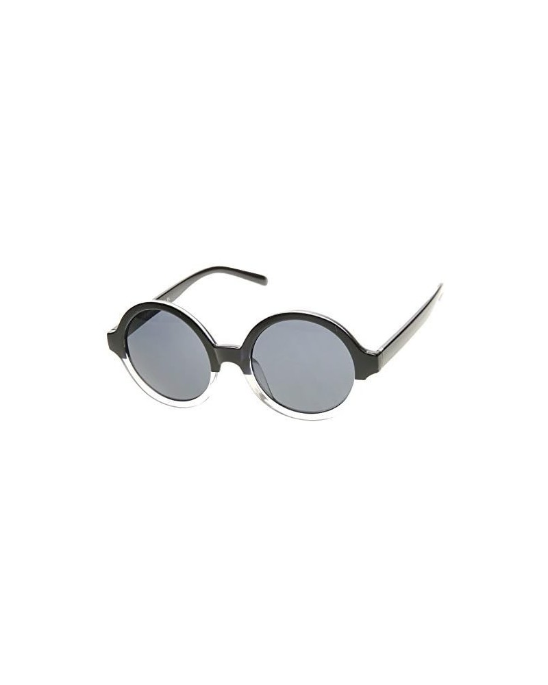 Classic Retro Fashion Round Circle Horned Rim Sunglasses Black-clear $9.43 Round