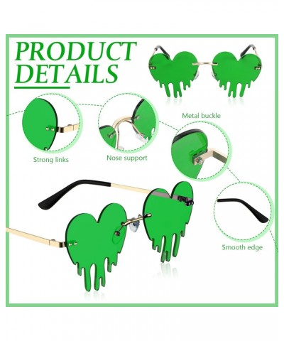 6 Pair Green Glasses St. Patrick's Day Green Heart Glasses Rimless Melting Heart Sunglasses Frameless Dripping Heart Neon Gla...