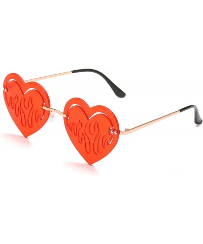 Rimless Unique Heart Shape Flame Pattern Sunglasses Women Vintage Punk Red Hollow irregular Sun Glasses men 2pack Yellow&red ...