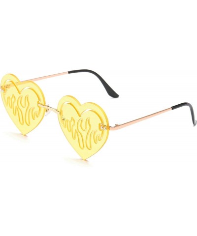 Rimless Unique Heart Shape Flame Pattern Sunglasses Women Vintage Punk Red Hollow irregular Sun Glasses men 2pack Yellow&red ...