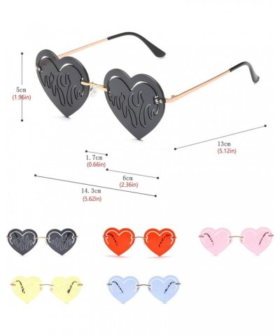 Rimless Unique Heart Shape Flame Pattern Sunglasses Women Vintage Punk Red Hollow irregular Sun Glasses men 2pack Yellow&red ...