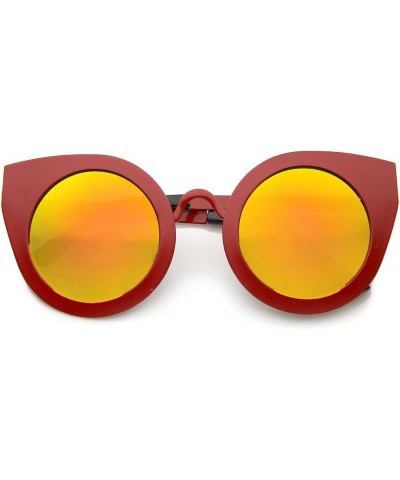 Women's Metal Frame Oversize Color Mirror Lens Round Cat Eye Sunglasses 47mm Red / Orange Mirror $10.02 Oversized