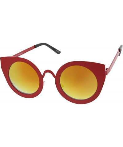 Women's Metal Frame Oversize Color Mirror Lens Round Cat Eye Sunglasses 47mm Red / Orange Mirror $10.02 Oversized