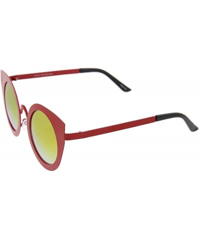 Women's Metal Frame Oversize Color Mirror Lens Round Cat Eye Sunglasses 47mm Red / Orange Mirror $10.02 Oversized