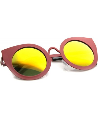 Women's Metal Frame Oversize Color Mirror Lens Round Cat Eye Sunglasses 47mm Red / Orange Mirror $10.02 Oversized