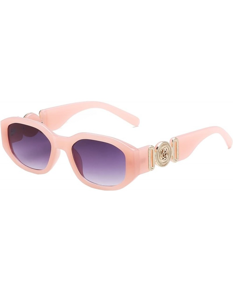 Irregular Sunglasses for Women Men,Vintage Shades Thick Frame Sun Glasses with Metal Rose Design on the Temples Pink $5.00 Ri...