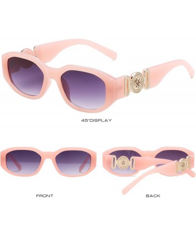 Irregular Sunglasses for Women Men,Vintage Shades Thick Frame Sun Glasses with Metal Rose Design on the Temples Pink $5.00 Ri...