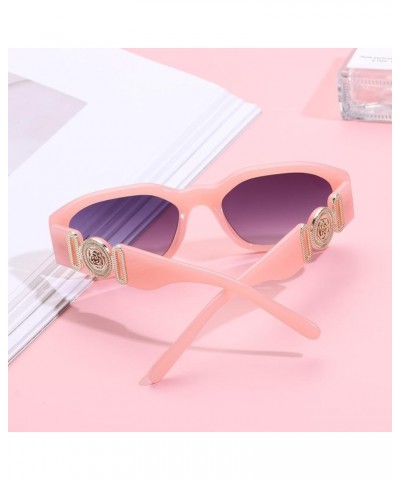 Irregular Sunglasses for Women Men,Vintage Shades Thick Frame Sun Glasses with Metal Rose Design on the Temples Pink $5.00 Ri...