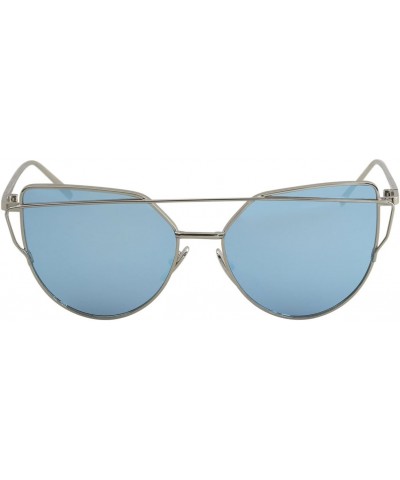 Women's 6627 Silver With Blue Mirror Lens Fashion Cateye Sunglasses $10.77 Cat Eye